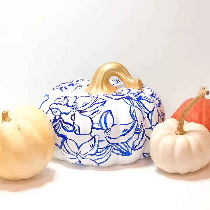 BLUE & WHITE MAGNOLIA PUMPKIN (LARGE)