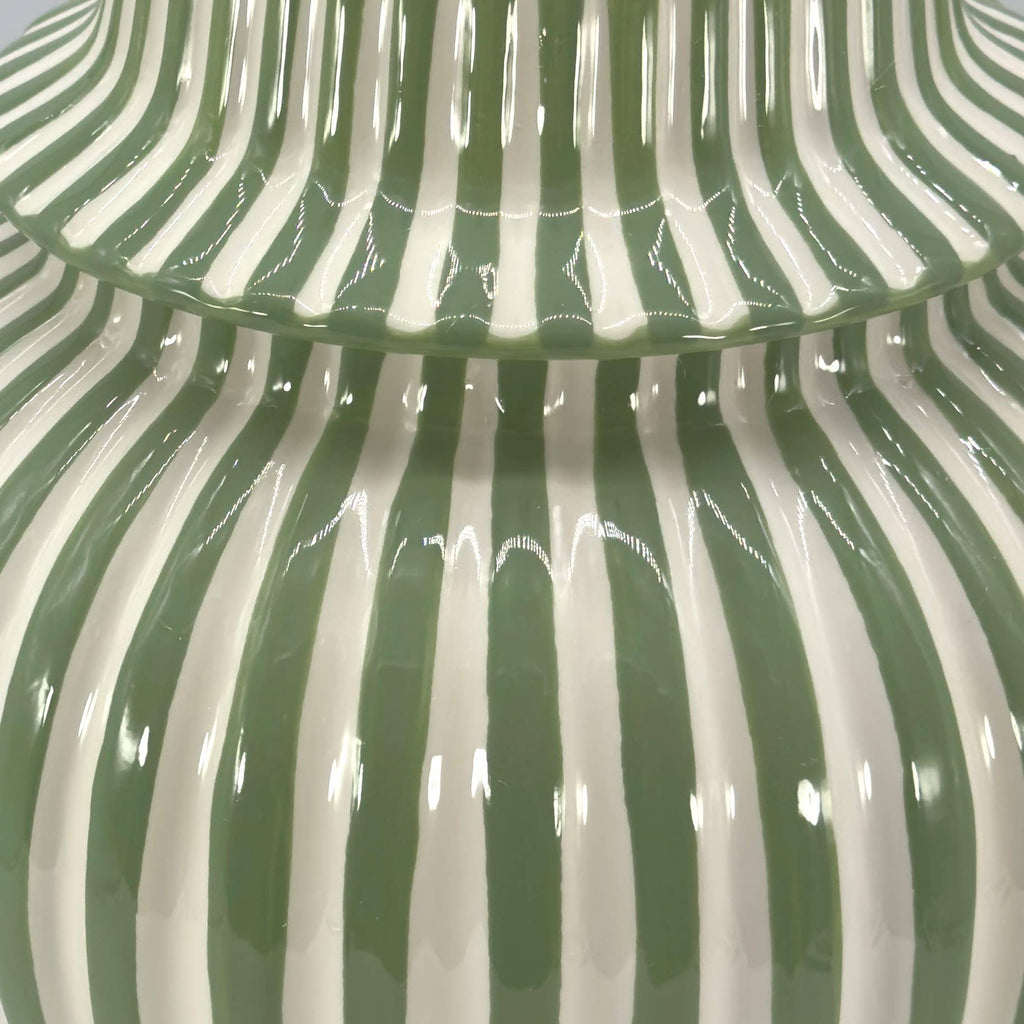 Green & White Candy Cane Striped Ceramic Vase 18"