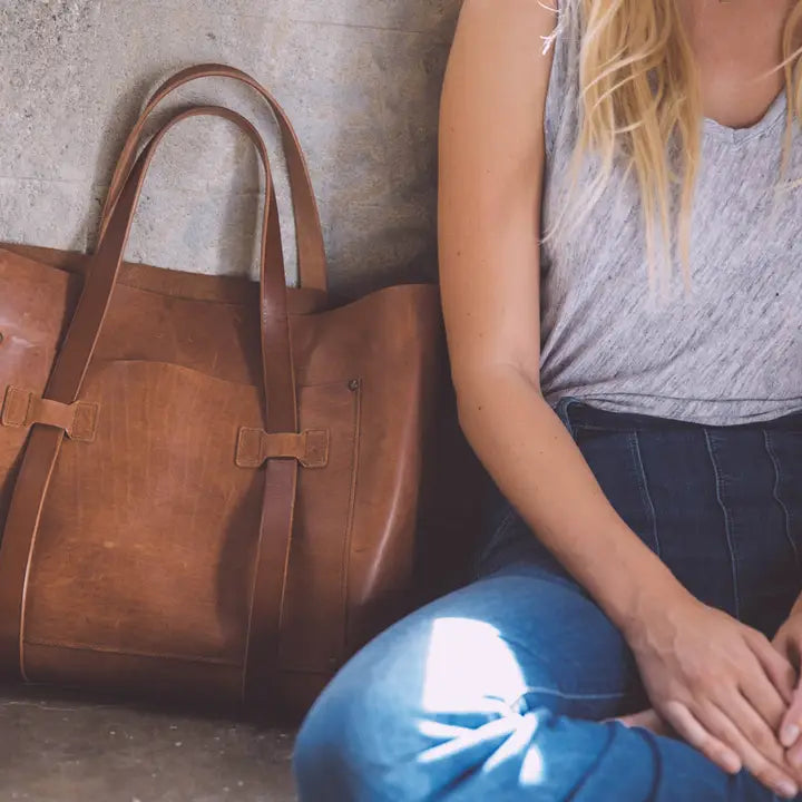 Large Leather Unisex Tote Bag