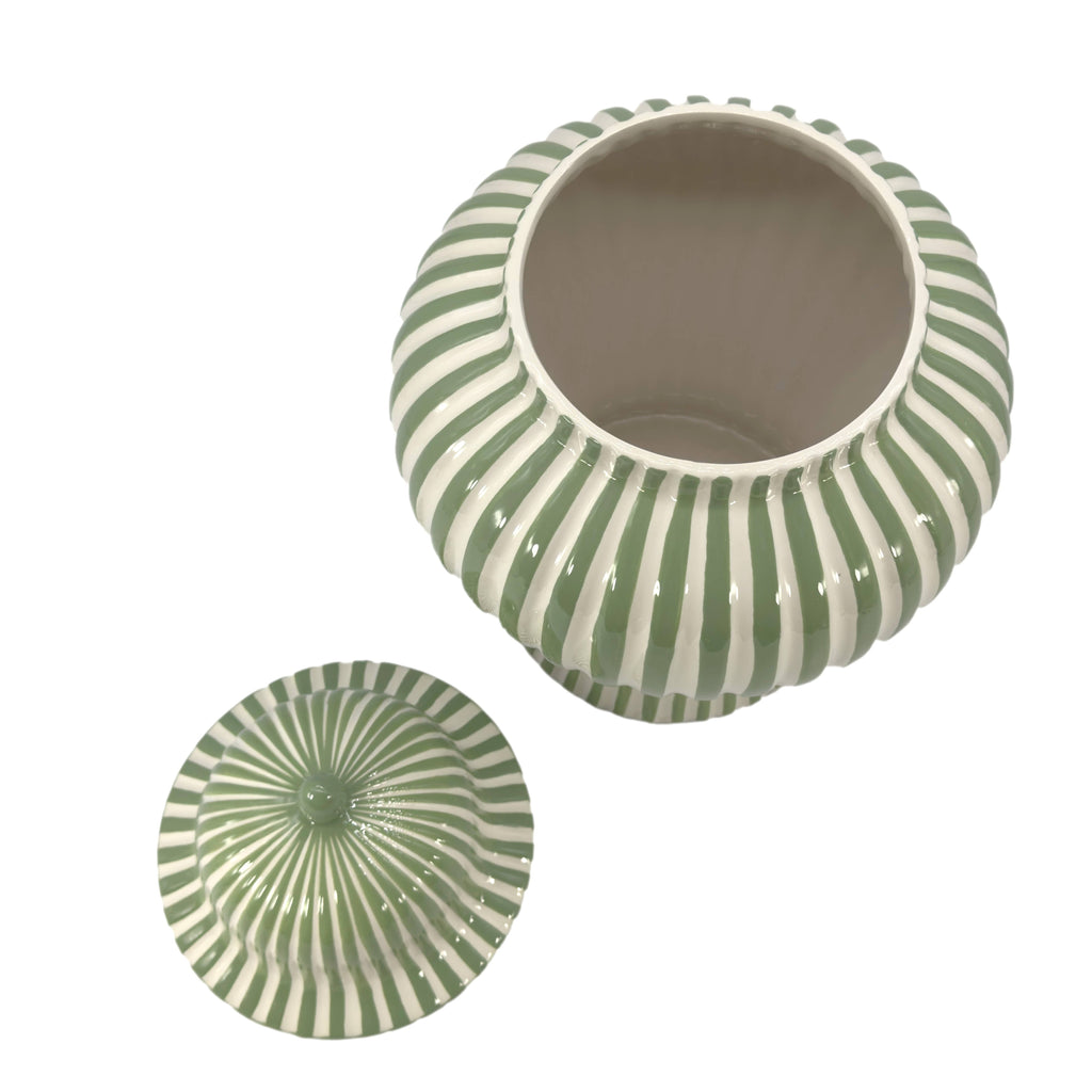 Green & White Candy Cane Striped Ceramic Vase 18"