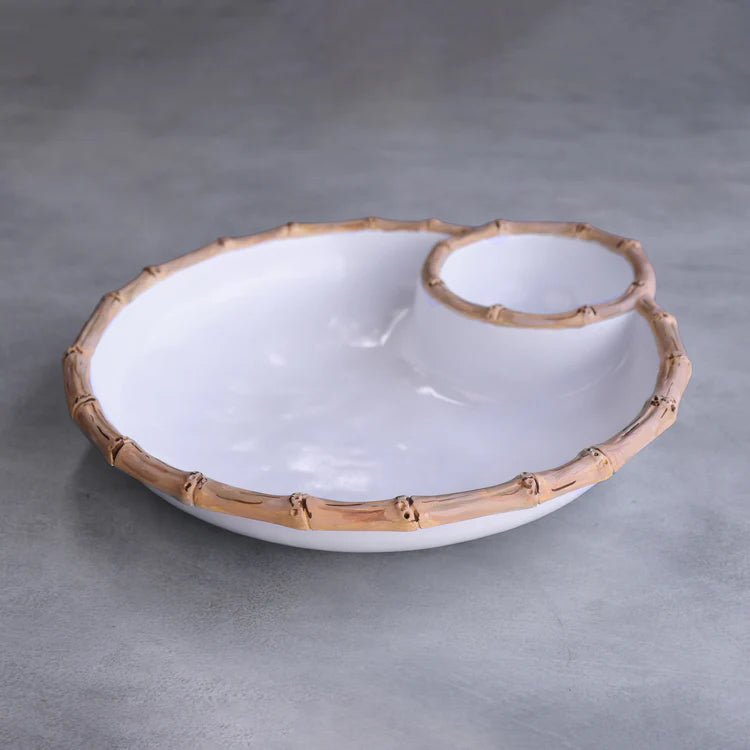 Vida Bamboo Large Chip & Dip (White & Tan)