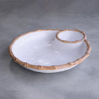 Vida Bamboo Large Chip & Dip (White & Tan)