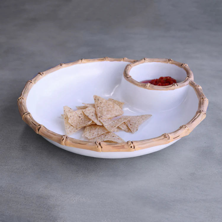 Vida Bamboo Large Chip & Dip (White & Tan)