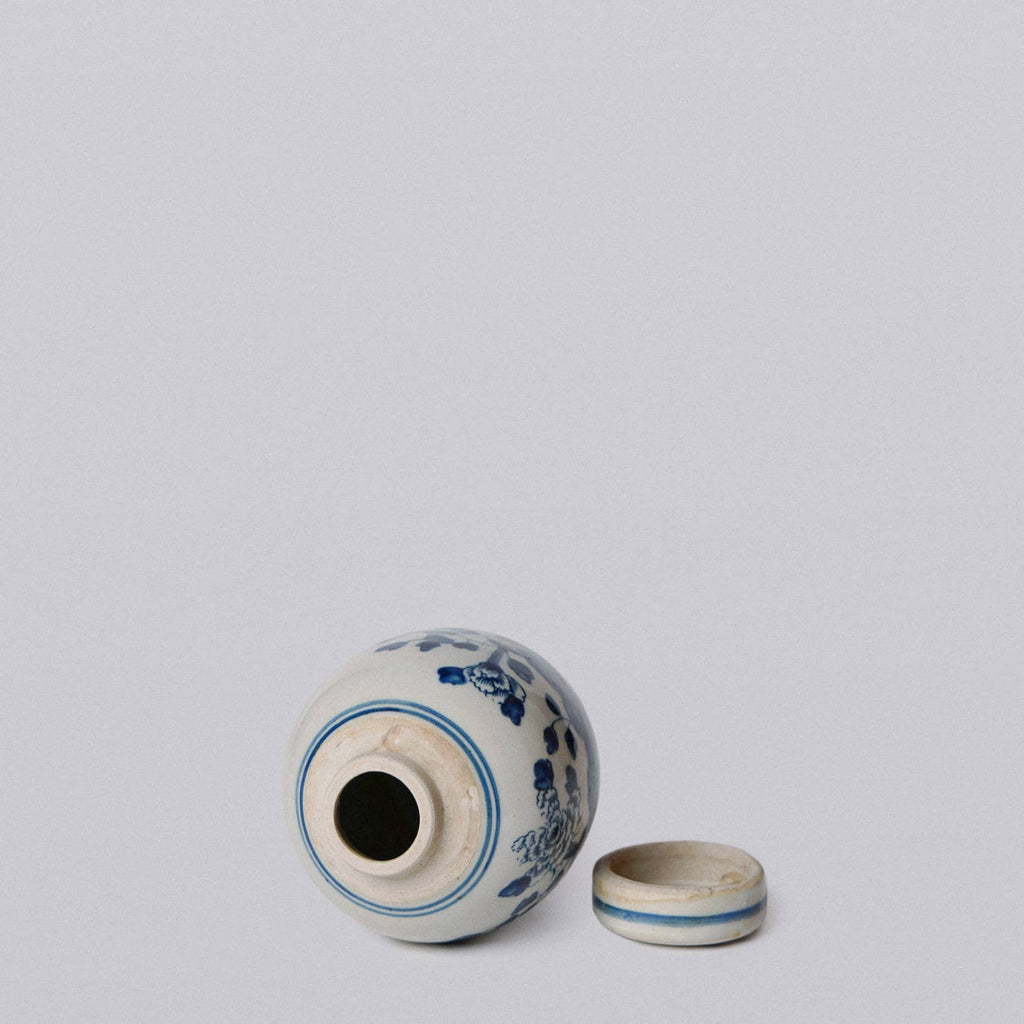 Blue and White Porcelain Mini Peony Floral Round Jar