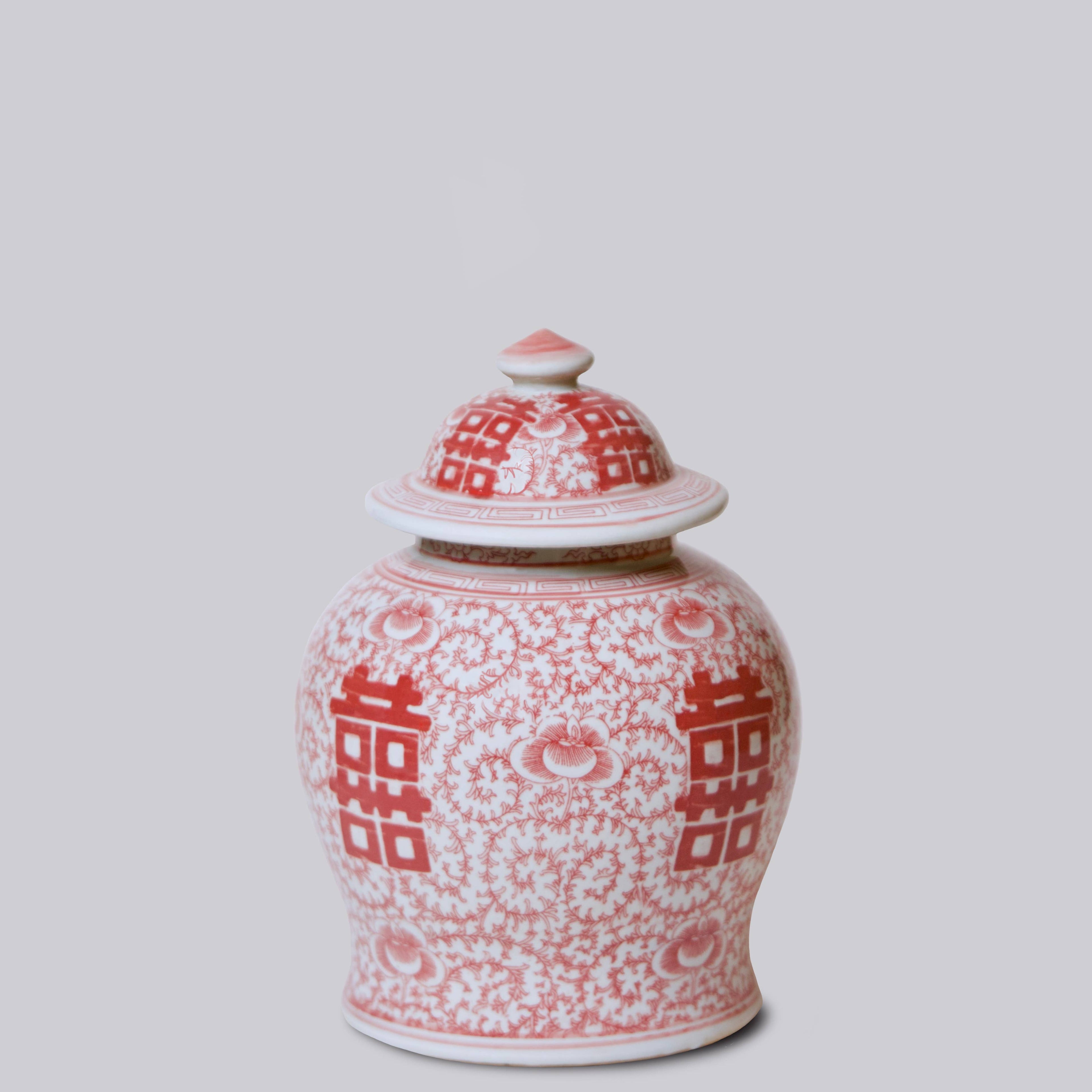 Medium Red & White Porcelain Double Happiness Temple Jar