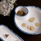VIDA Bamboo Large Chip & Dip Bowl (White and Blue)
