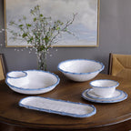 VIDA Bamboo Large Chip & Dip Bowl (White and Blue)
