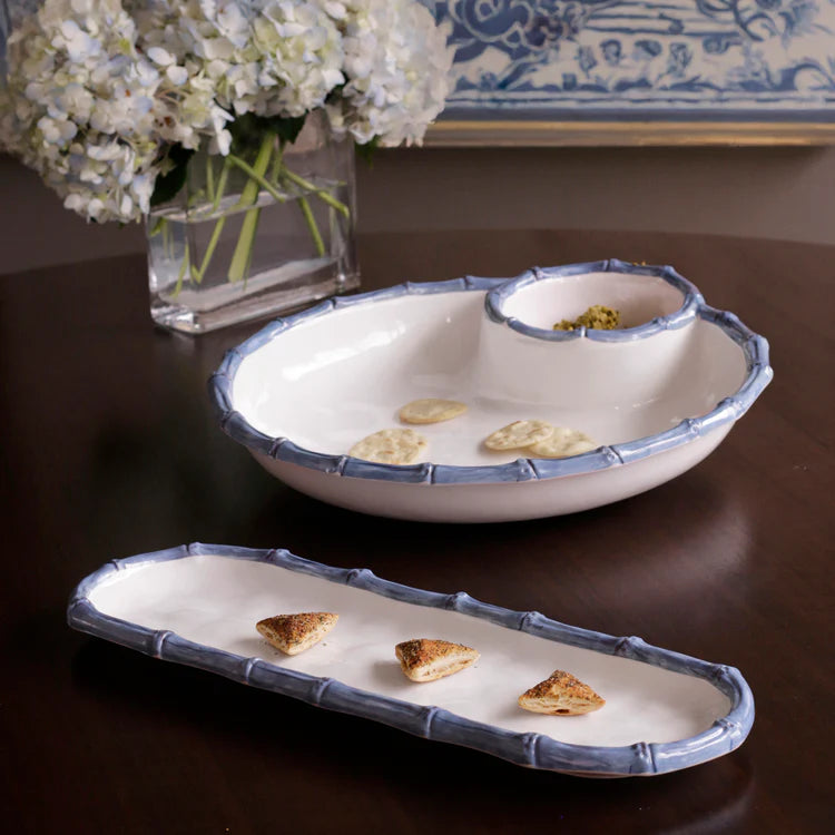 VIDA Bamboo Baguette Platter (White and Blue)