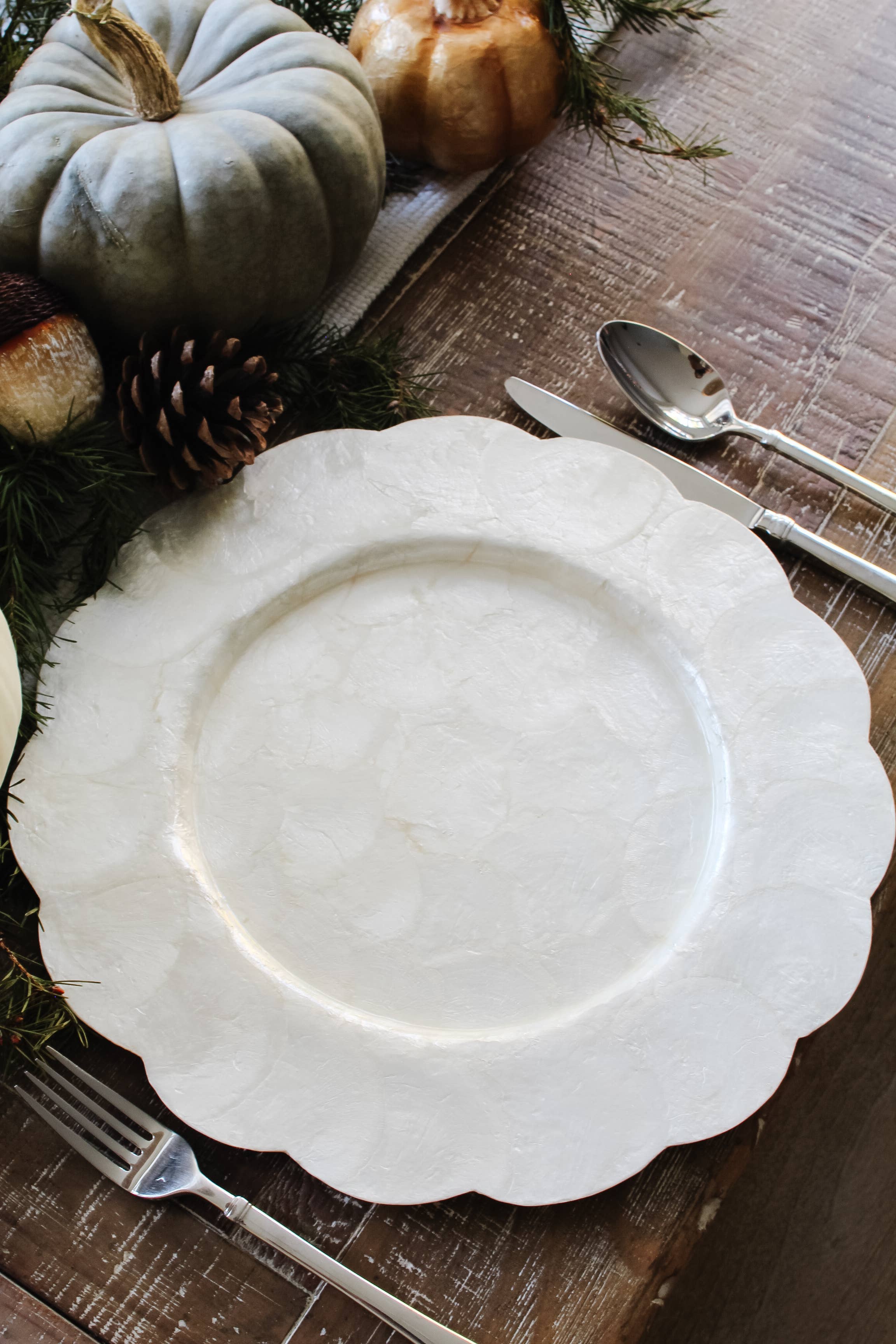 13" Capiz Scalloped Round Plate/Charger