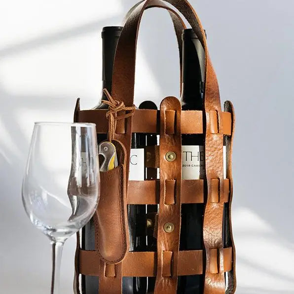Leather Wine Tote