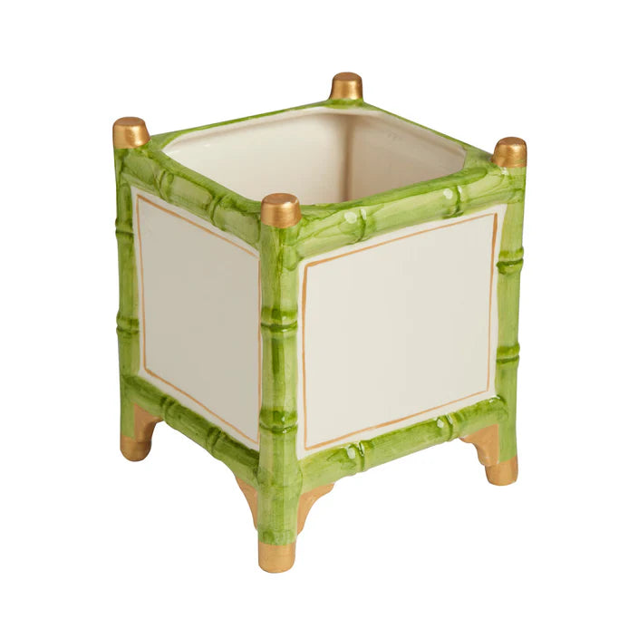 Small Bamboo Cachepot Green/White