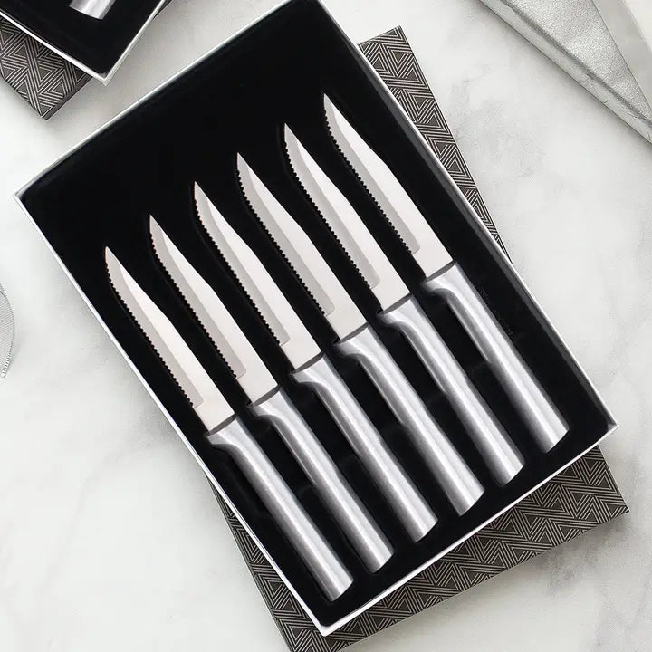Silver Six Serrated Steak Knives Gift Set