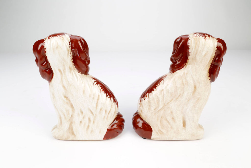 Staffordshire Dog Pair with Flower Baskets, Brown Finish