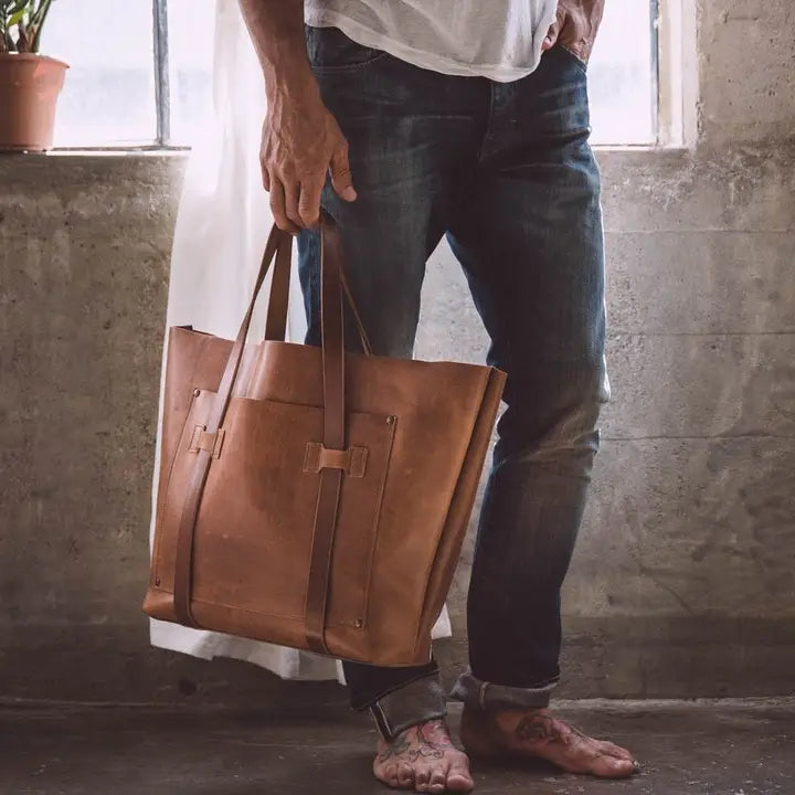 Large Leather Unisex Tote Bag