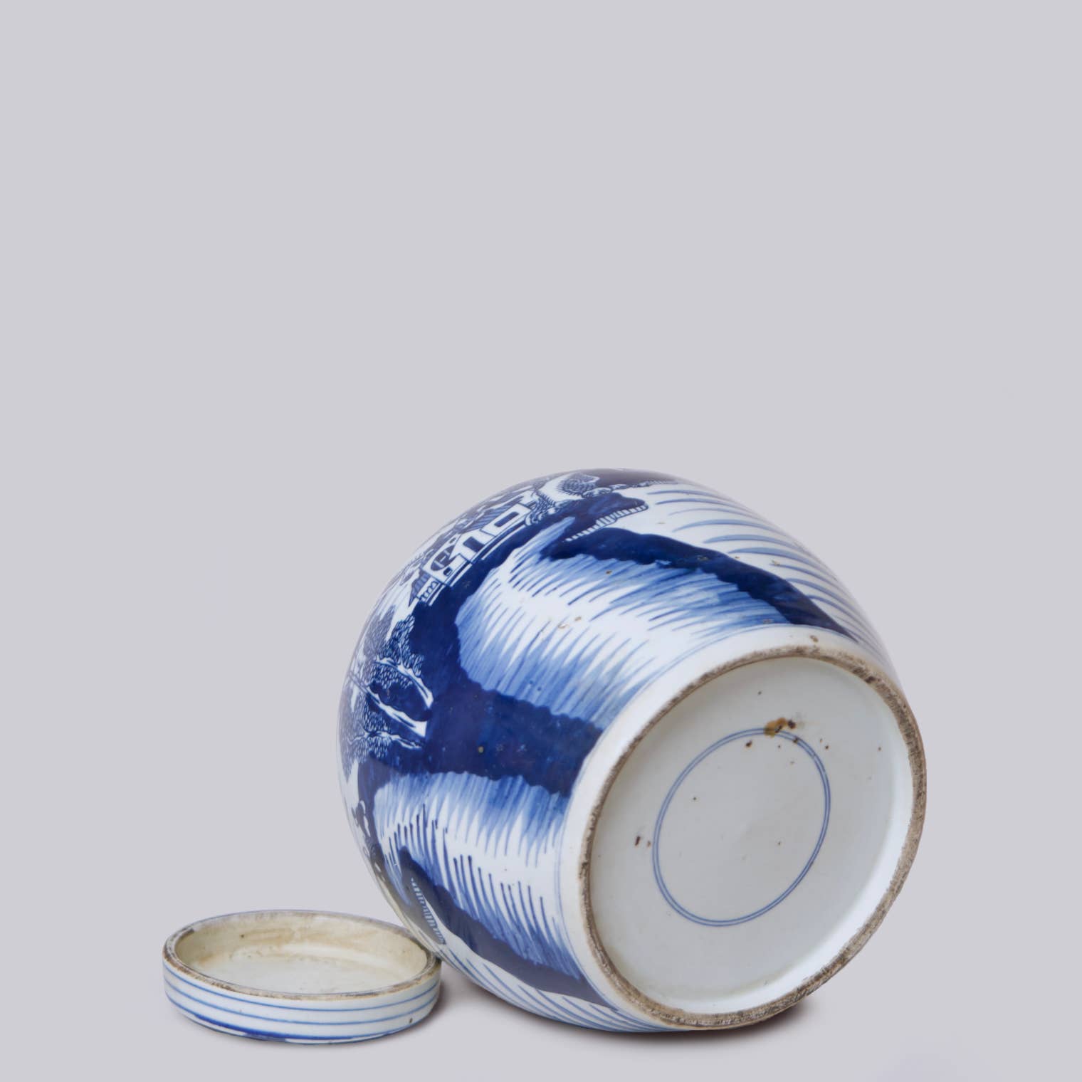 Blue and White Porcelain Landscape Storage Jar
