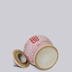 Medium Red & White Porcelain Double Happiness Temple Jar