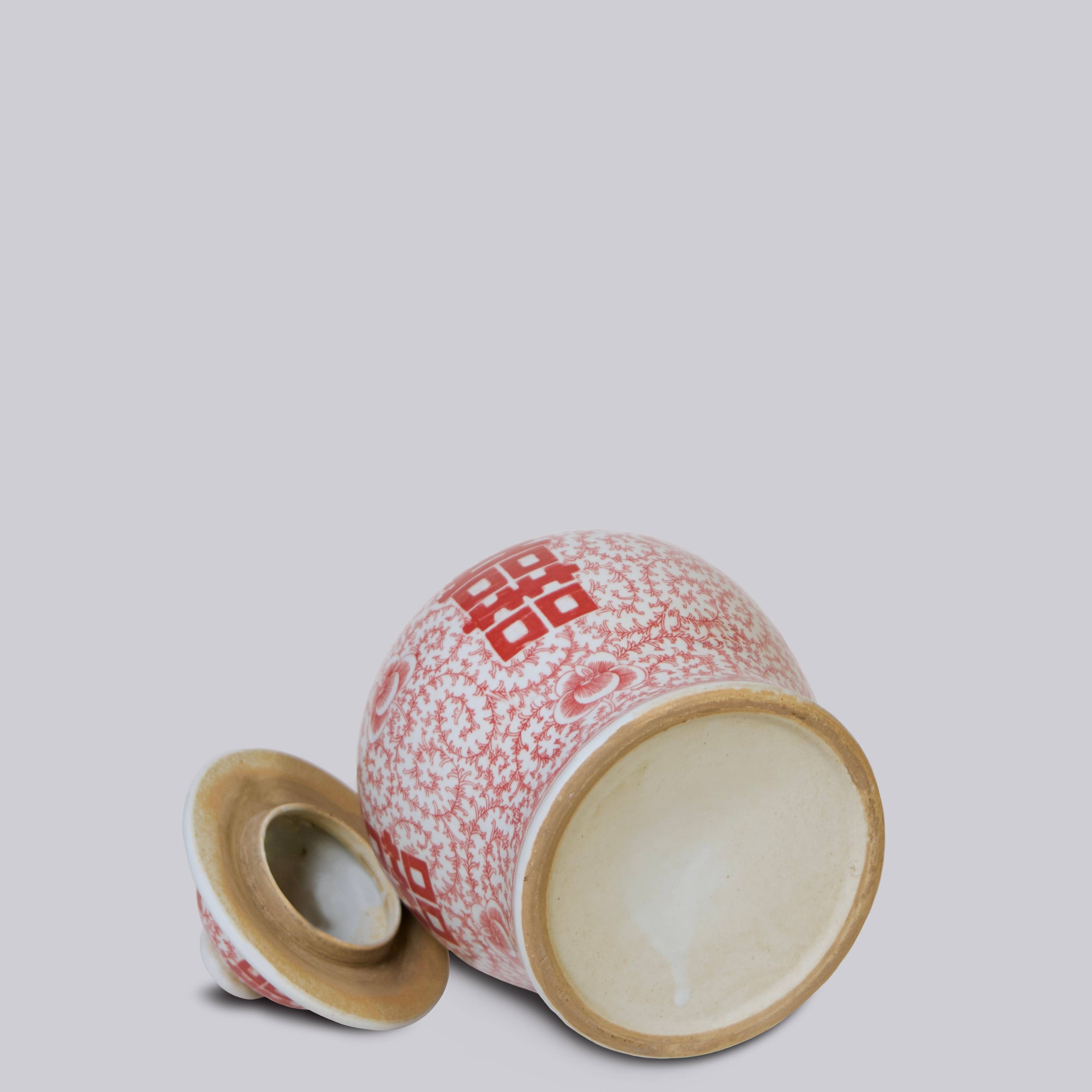 Medium Red & White Porcelain Double Happiness Temple Jar