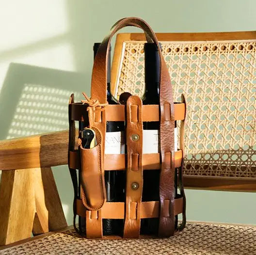 Leather Wine Tote