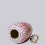 Double Happiness Red & White Porcelain Finial Jar