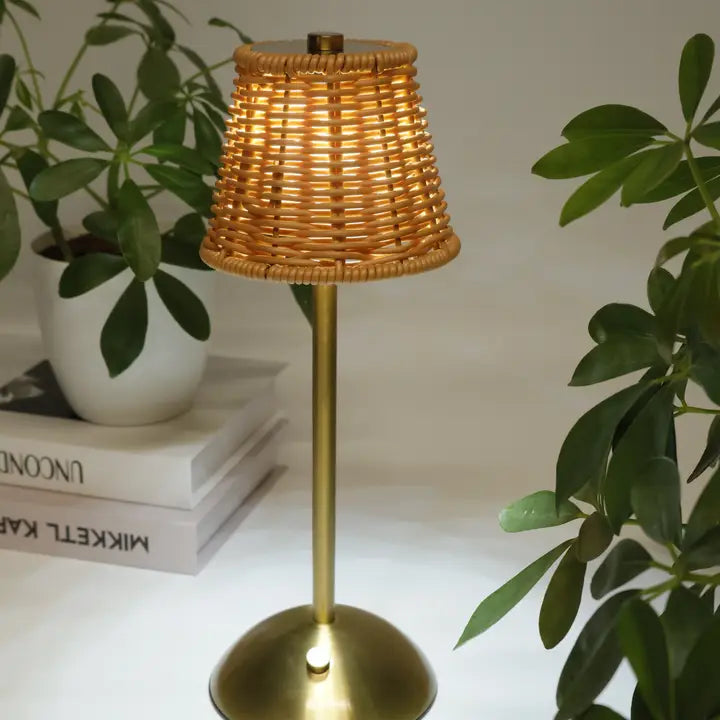 Rechargeable Rattan Led Lamp-Gold