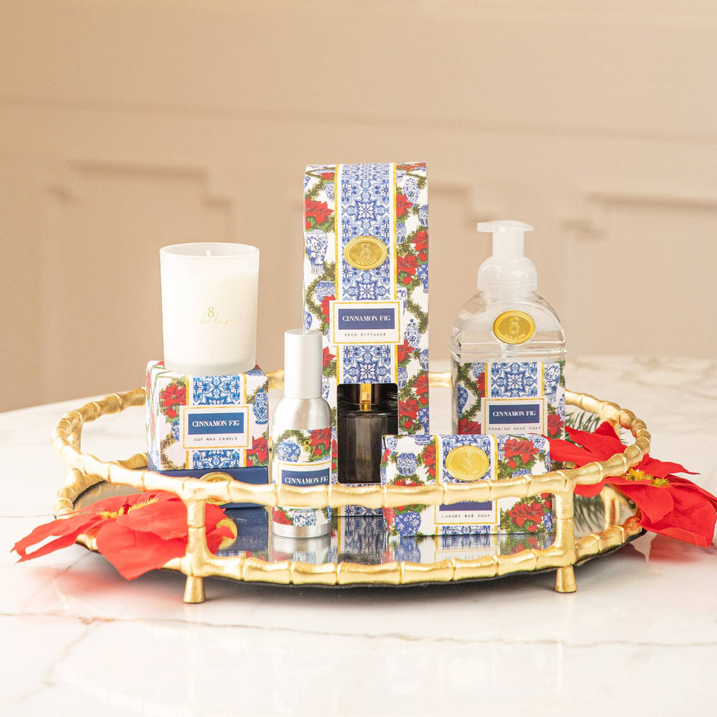 Gold Bamboo Round Mirrored Tray