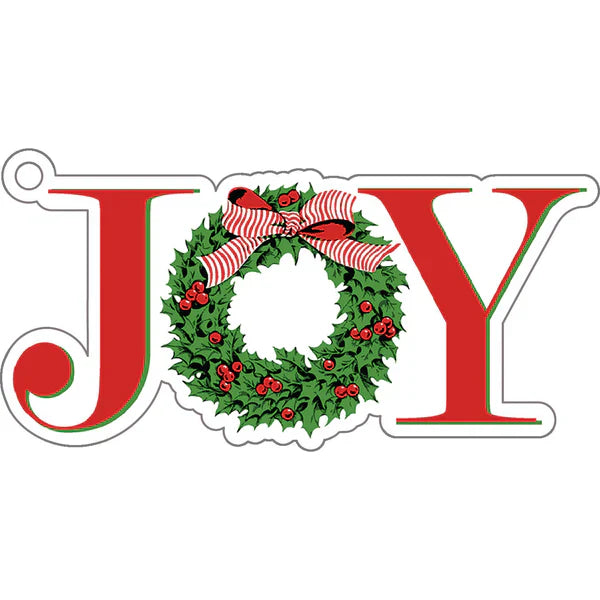 WH JOY Holly Wreath Die-Cut Gift Tags