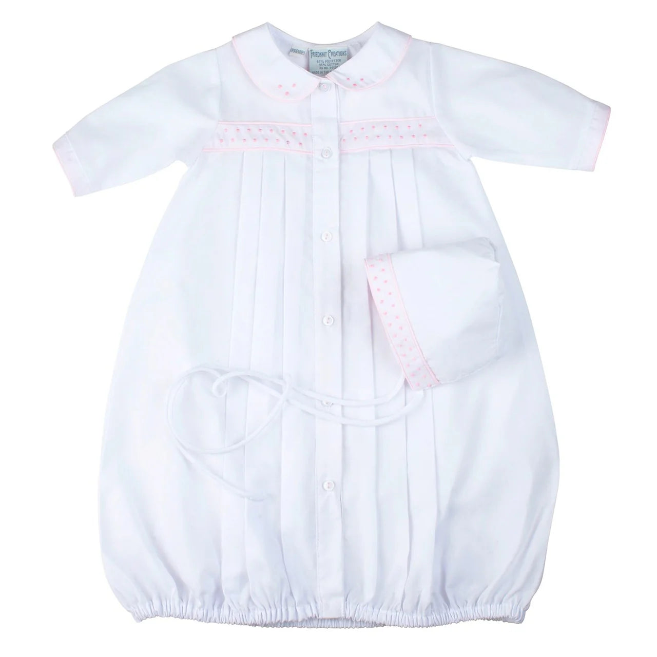 Girls Dot Embroidered Take Me Home Gown with Hat