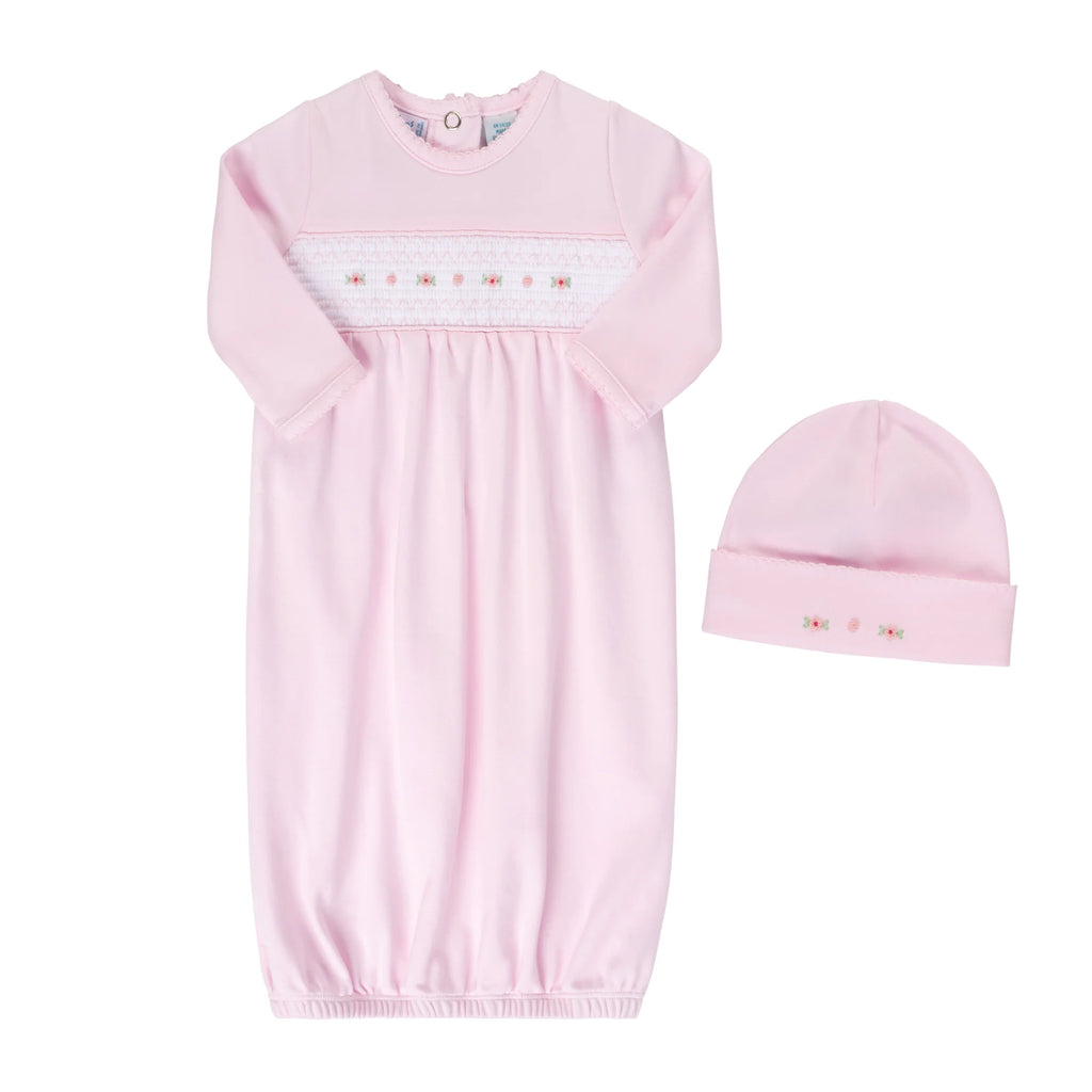 Baby Girl Smocked Flower Gown and Hat