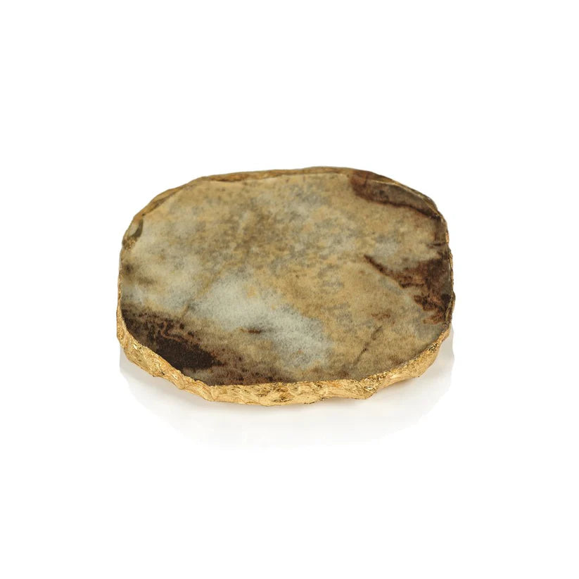 Agate Marble Glass Coaster with Gold Rim