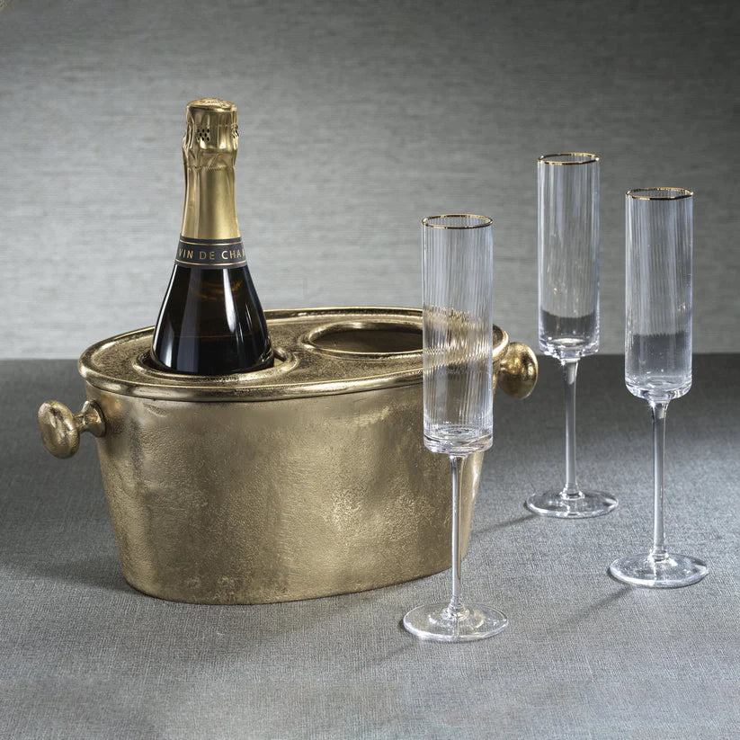 Raw Aluminum Two Bottle Wine Holder-Gold