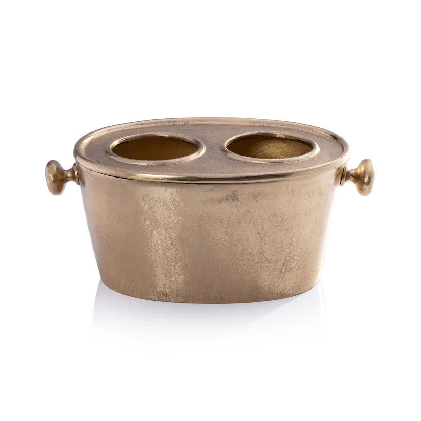 Raw Aluminum Two Bottle Wine Holder-Gold