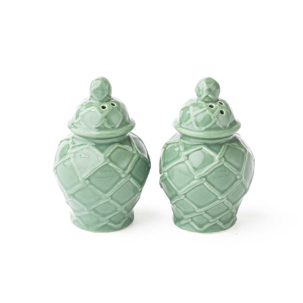 Green Textured Jar Salt & Pepper Shaker Boxed Set