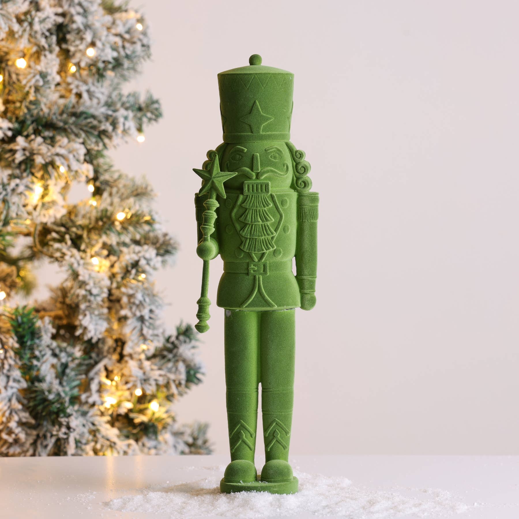 Green Flocked Resin Nutcracker Decor for Christmas