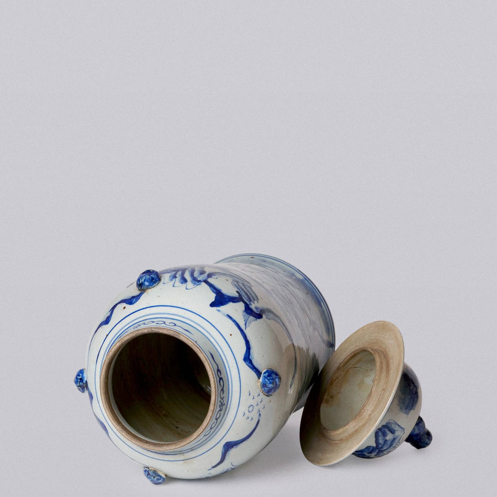 Blue and White River Landscape Porcelain Temple Jar