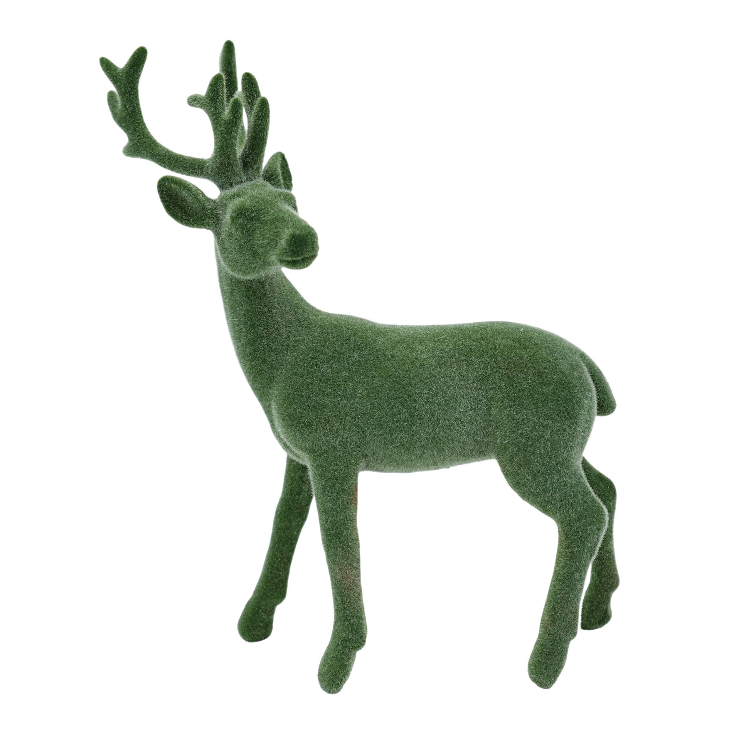Green Resin Flock Deer Figurine Christmas Tabletop Decor