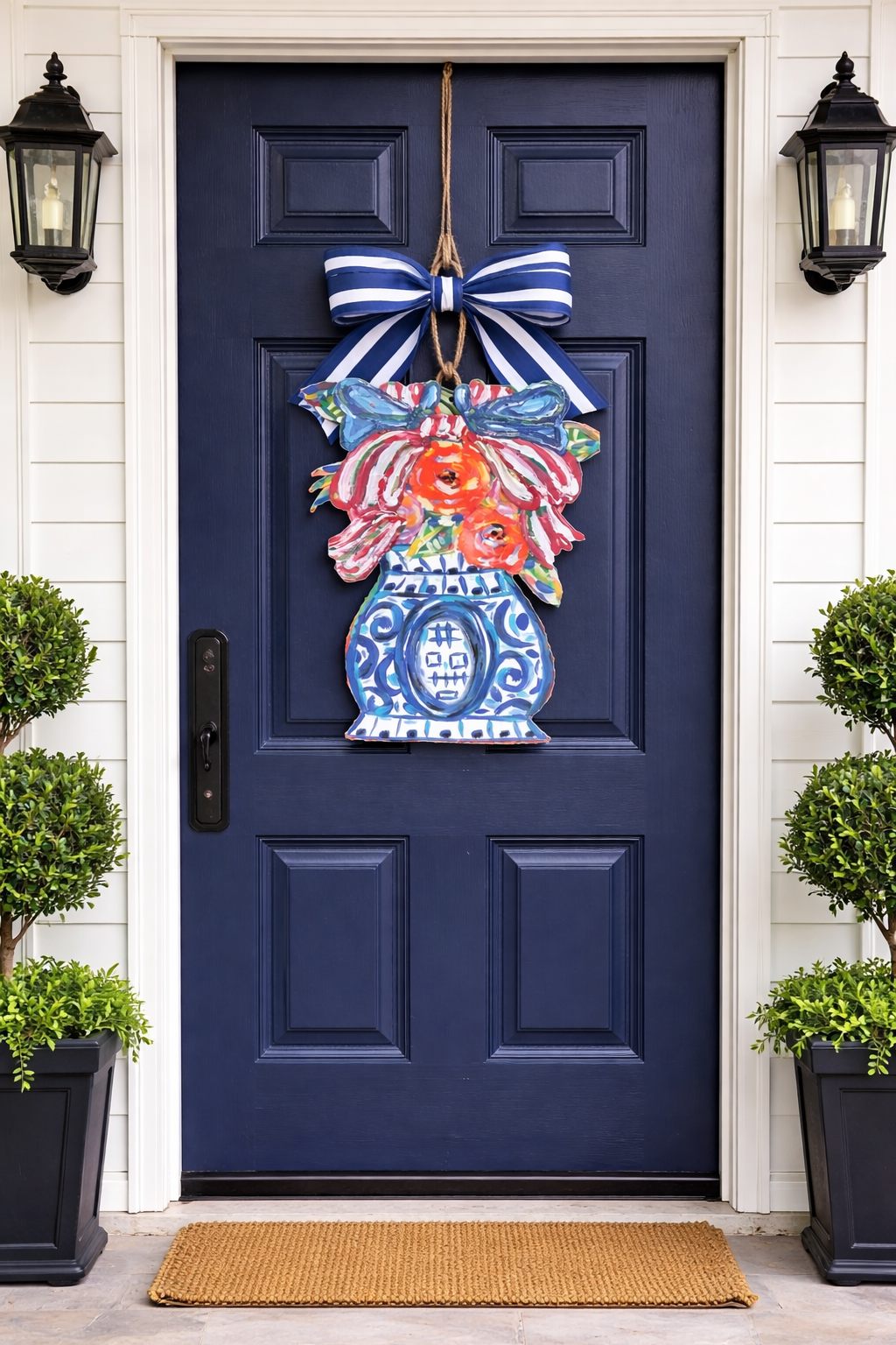 LARGE Designer Patriotic Florals in Ginger Jar Door Hanger