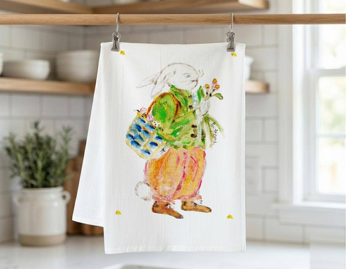 Hippity Hop w/Blue Basket Kitchen Towel