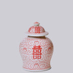 Medium Red & White Porcelain Double Happiness Temple Jar