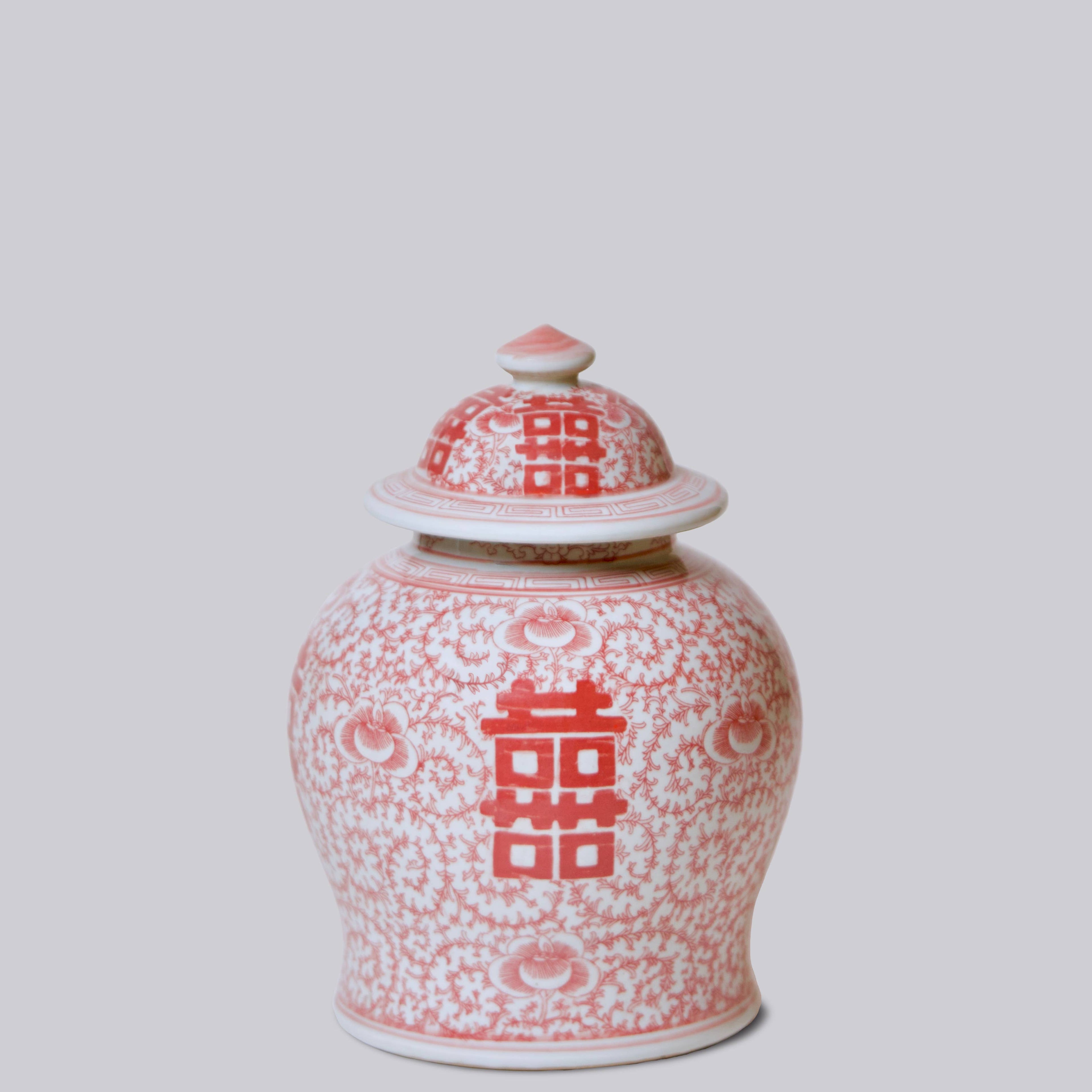 Medium Red & White Porcelain Double Happiness Temple Jar