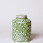 Country Peony Green and White Porcelain Canister