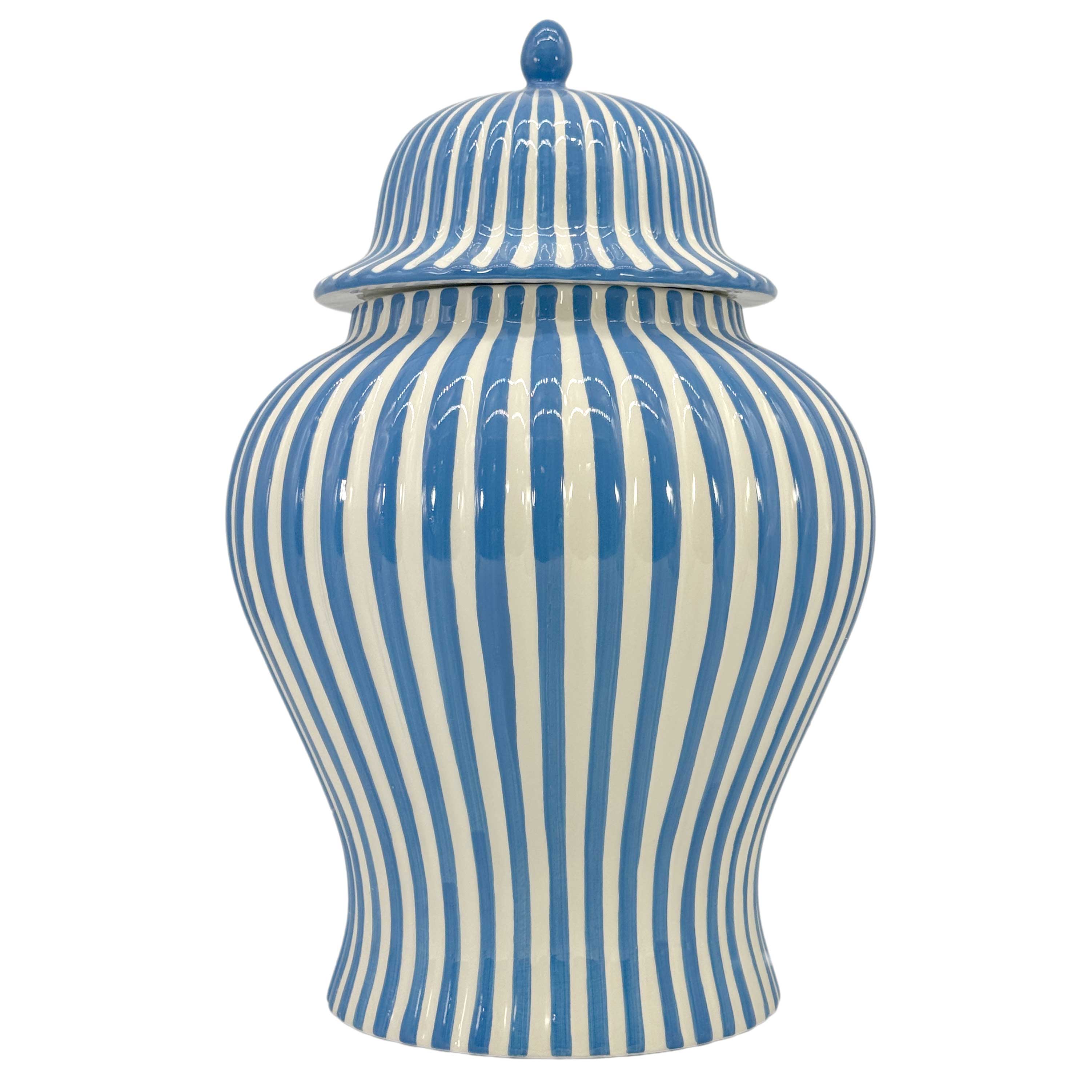 Blue & White Candy Cane Striped Ceramic Vase 18"