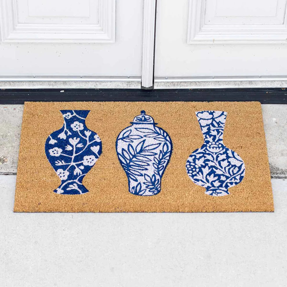 Vases Coir Doormat(Blue and White)