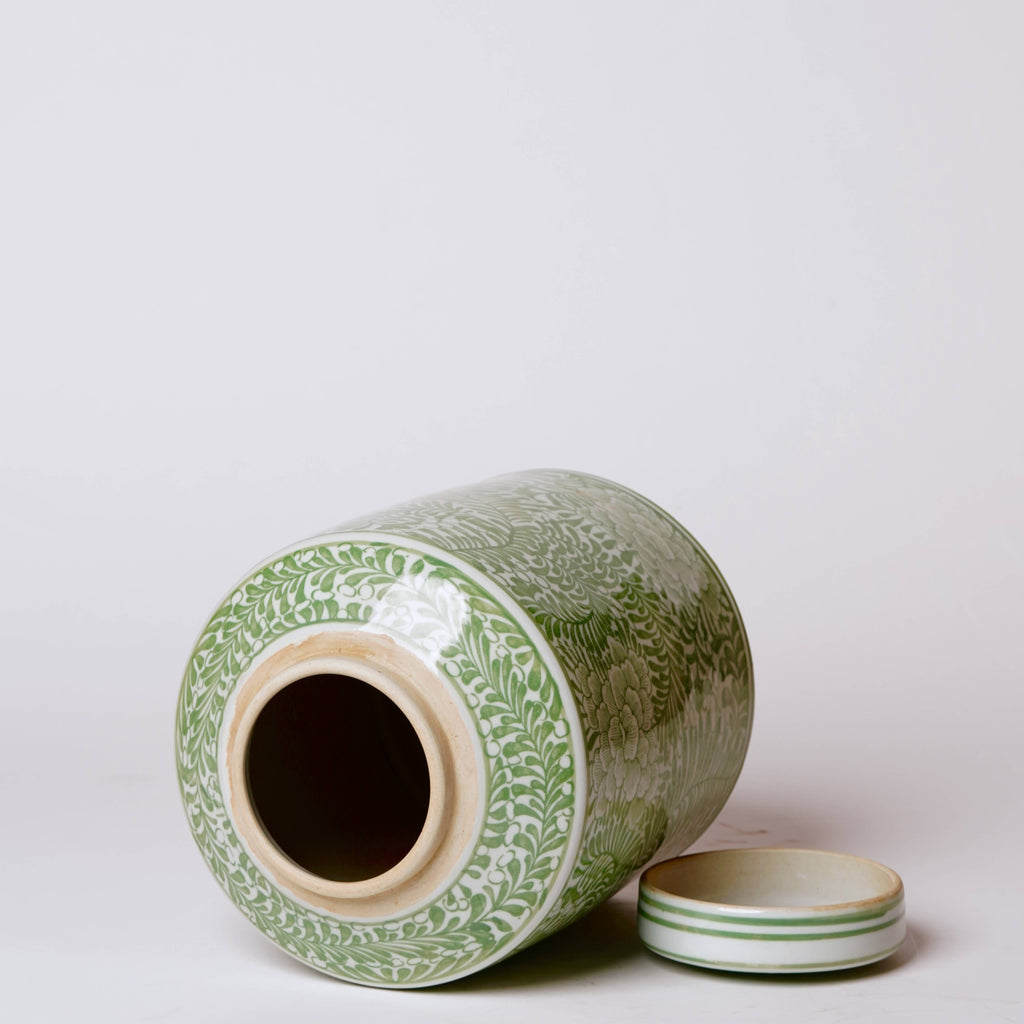 Country Peony Green and White Porcelain Canister
