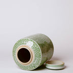 Country Peony Green and White Porcelain Canister