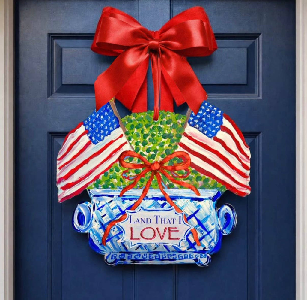 LARGE Designer American Topiary Land that I Love Door Hanger