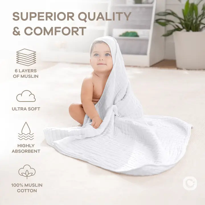 Hooded Baby Towel White Pack of 2