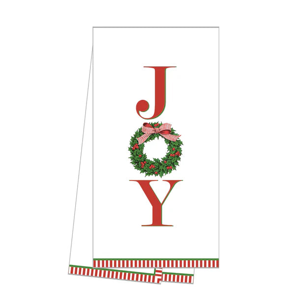 WH JOY Holly Wreath Tea Towel