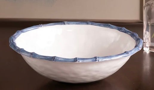 VIDA Bamboo Large Salad Bowl (White and Blue)