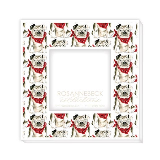 White Bulldog with Red & Black Bandana 4x4 Frame