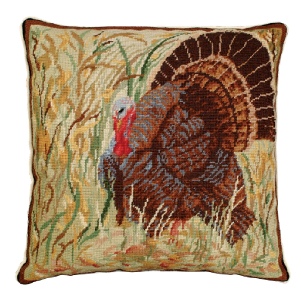 Turkey in Field Needlepoint Pillow